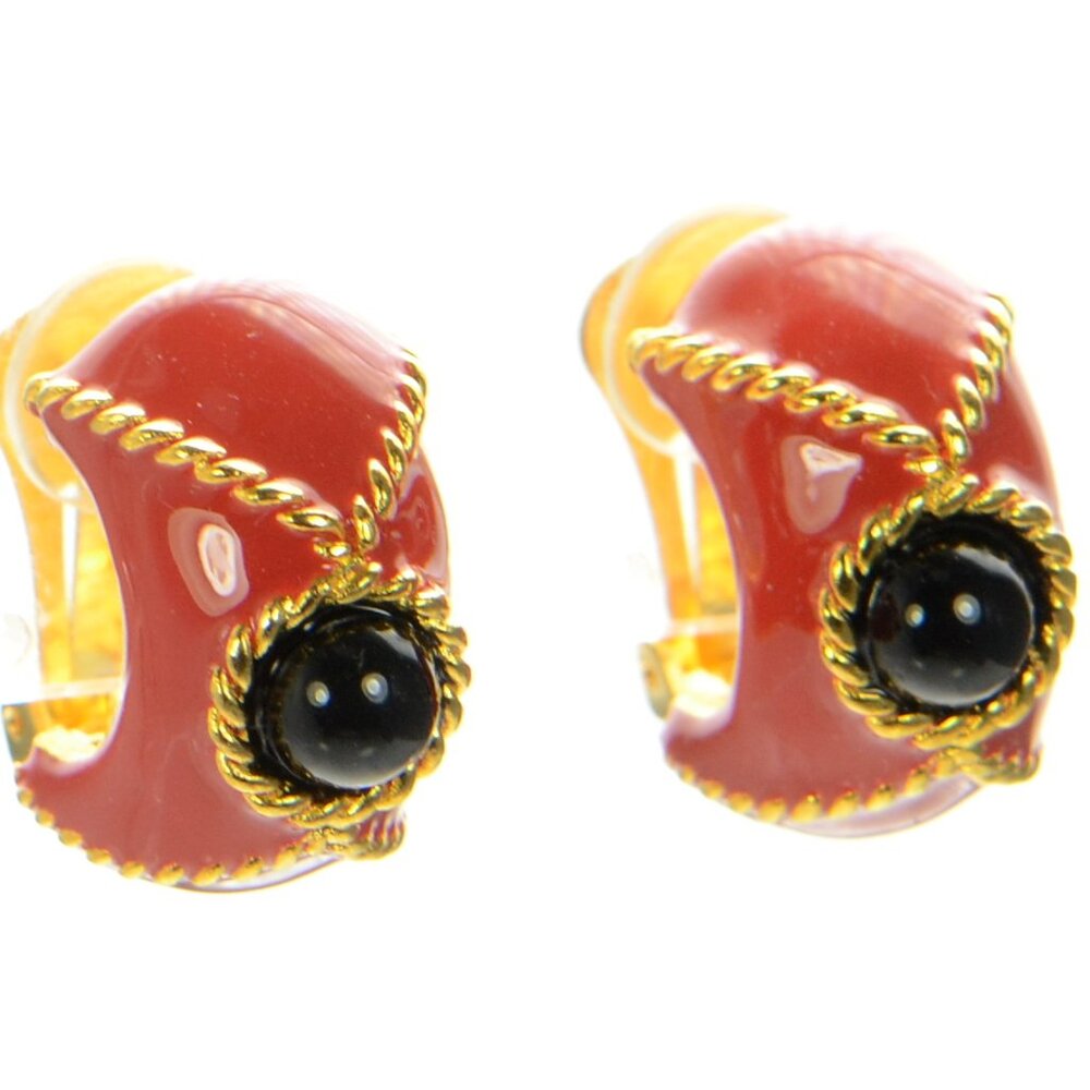 Kenneth Jay Lane Kjl Red & Black Enamel Clip-On E… - image 1